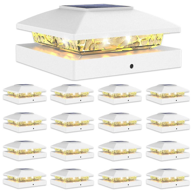 VOLISUN 4x4 Solar Cap Lights 16-Pack, Outdoor Waterproof for Wooden/Vinyl Posts, White Deck Lights Solar Powered, Warm White for Garden/Patio/Porch