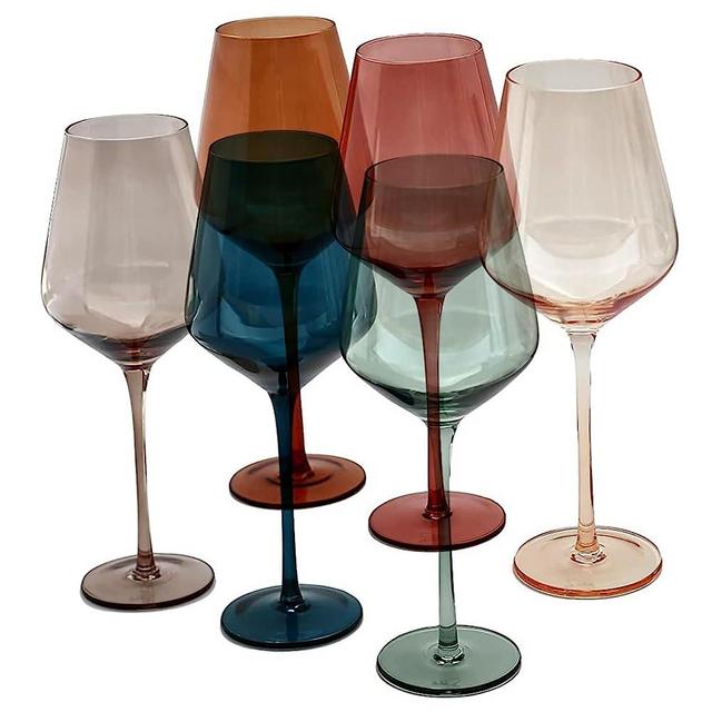 Colored Wine Glasses Set of 6, 16.5oz - Unique Drinking Glass Cups with Stem - Luxury Multi Color Glassware Set - Colorful Glass Drinkware Hand Blown for Red White Wine - Perfect Gift for Wife & Mom