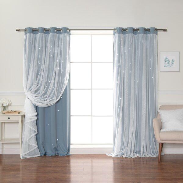 Efird Tulle Overlay Star Cut Out Solid Blackout Thermal Grommet Curtain Panels (Set of 2)