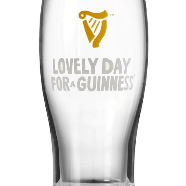 Guinness 20oz Tulip Pint Glass – “Lovely Day for a Glass | Official Merchandise Embossed Gold Harp – Classic Irish Barware