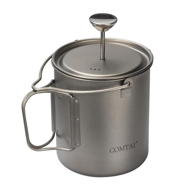 COMTAI Titanium French Press Pot 750mL/25 fl oz Coffee Maker Camping with Lid and Filter Titanium French Press Cup Backpacking for Outdoor Hiking Camp