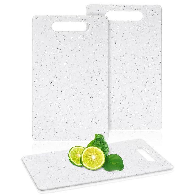 2 Pcs Small Cutting Board for Kitchen Mini Plastic Cutting Board Set Bar Dishwasher Safe Granite Color Cutting Board for Camping Food Fruits Prep Vegetables Easy Grip (White, 6" x 10")