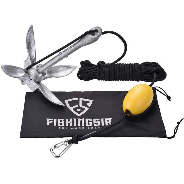 FISHINGSIR Kayak Anchor Accessories 3.3lb Galvanized Iron Folding Anchor for Canoe, Jet Ski, SUP, Paddle Board & Small Boat & 24.6 FT Marine Rope Complete Folding Grapnel Anchor System