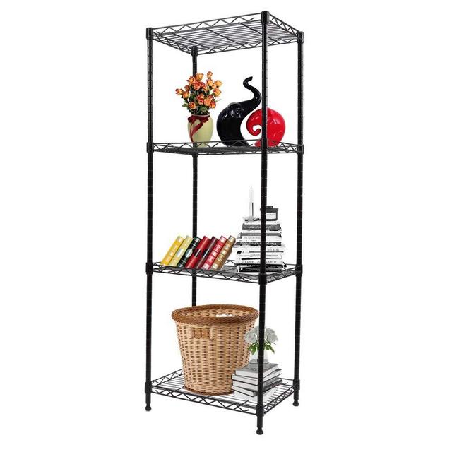YOHKOH 4-Tier Wire Shelving Unit Metal Storage Rack Adjustable Organizer Perfect for Pantry Laundry Bathroom Kitchen Closet Organization (Black)