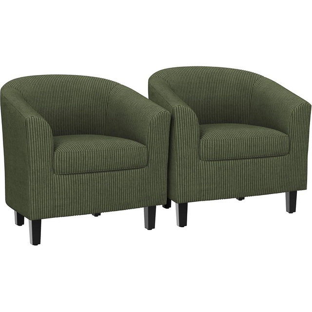 Yaheetech Corduroy Barrel Chairs Set of 2, Upholstered Club Chairs Accent Chairs, Round Armchairs Waiting Room Chairs with Soft Cushion for Living Room Bedroom Reading Room, Dark Green