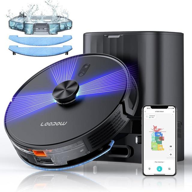 Loorow 3-in-1 Robot Vacuum and Mop Combo, Self Emptying Station for 60 Days, Robotic Vacuum Cleaner with LiDAR Navigation & Max Strong 4500Pa Suction, WiFi/App/Alexa Self-Charging Replaceable Dust Bag