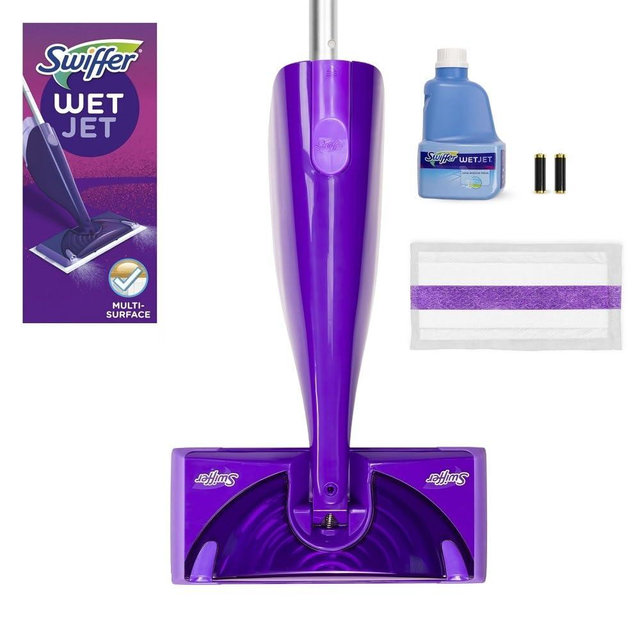 Procter & Gamble 49886 Wetjet Mop Starter Kit With 10 Pads And 1 Cleaner, 11.3 X 5.4 Head, Silver Handle