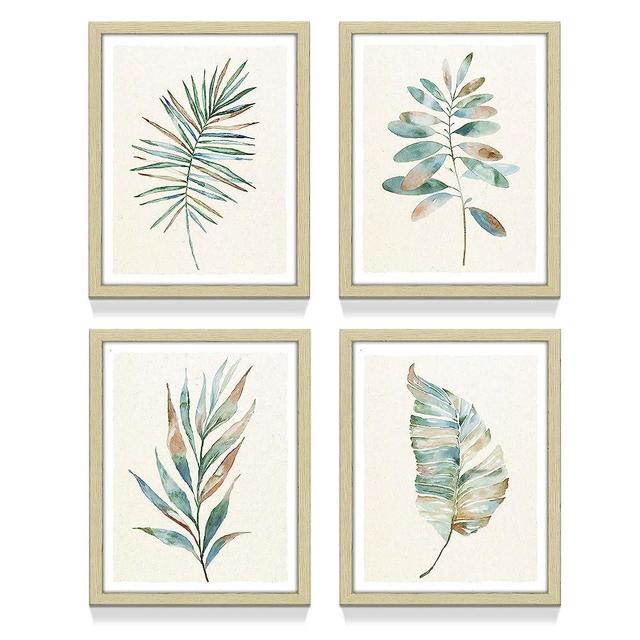 Framed Leaf Wall Art Picture: Minimalist Plant Foliage Artwork Simple Watercolor Botanical Leaves Painting Prints Home Office Decor for Living Room Bedroom Decoration 11”x14”x4pcs
