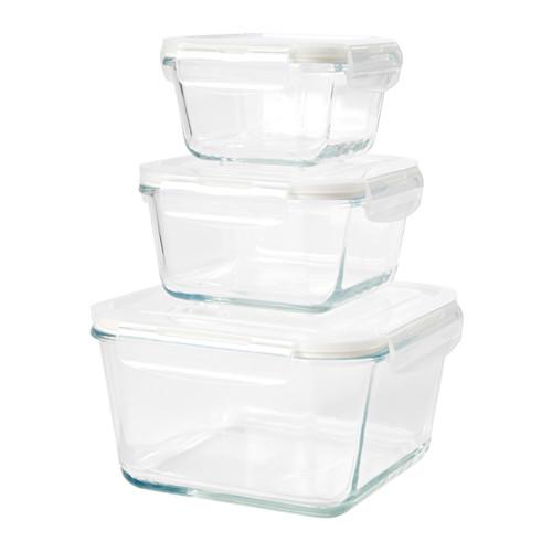 FÖRTROLIG				Food container, set of 3, clear glass