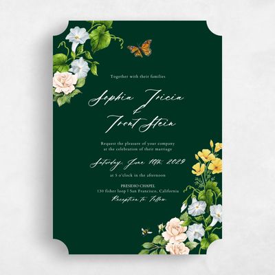 Green Ticket Wedding Invitation - Eterno Portrait
