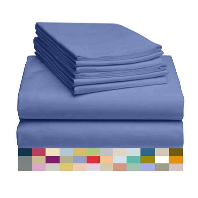 LuxClub 6 PC Sheet Set Bamboo Sheets Deep Pockets 18" Eco Friendly Wrinkle Free Sheets Machine Washable Hotel Bedding Silky Soft - Violet Blue Queen