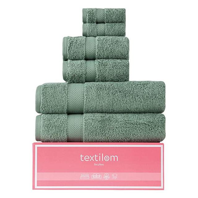 Textilom 100% Turkish Genuine Cotton 6 Piece Towel Set, Super Soft & Highly Absorbent & Quick Dry ( 2 Bath Towels, 2 Hand Towels, 2 Washcloths )- Green