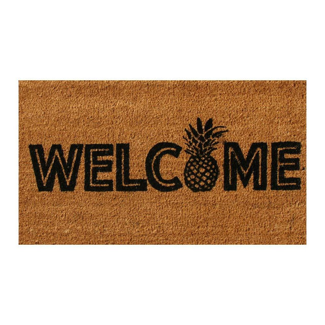 Rubber-Cal "Welcome to The Luau! – Natural Coir Pineapple Doormat 15mm X 18" X 30", Welcome Luau!