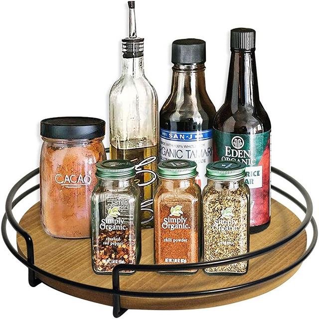 BOLUO Lazy Susan Organizer for Table Kitchen Countertop 10 inch Small Turntable Farmhouse Wooden
