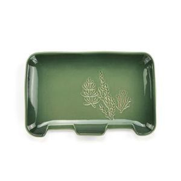 Green Pressed Floral Double Spoon Rest - 7x5in