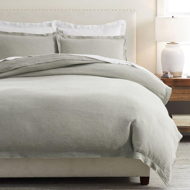 Eucalyptus Belgian Flax Linen Double Flange Duvet Cover, King/Cal. King