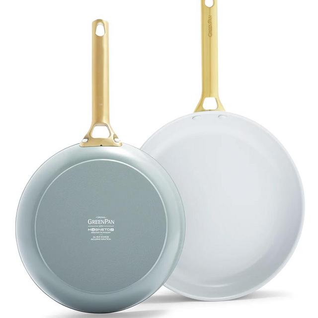 Reserve Ceramic Nonstick 10" and 12" Frypan Set | Smoky Blue with Gold-Tone Handles