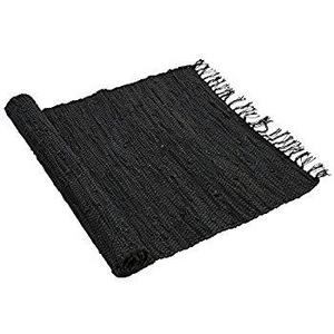Eightmood Malene Leather Woven Throw Rug, Fringe Trim (Medium - 28 x 78.5, Black)