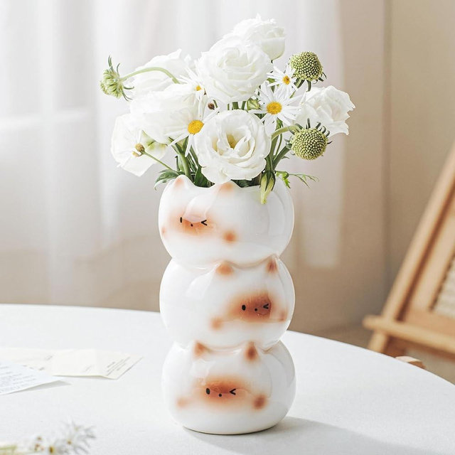 Bumdxon Cute Cat Vase, 6.8 in Small White Ceramic Vase Modern Flower Vases for Cat Lovers, Unique Flower Vases for Home Farmhouse Bedroom Living Room Wedding Table Centerpieces Decor