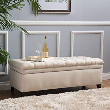 Christopher Knight Home 296932 Laguna Button Tufted Fabric Storage Ottoman Bench, Beige