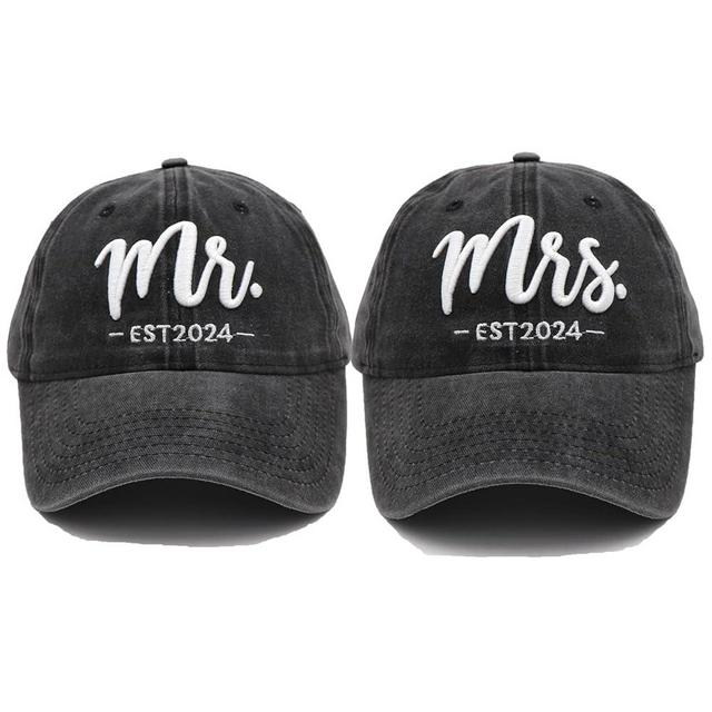 Mr and Mrs EST 2024 Hats for Men Women, Bride Groom Hats 3D Embroidered Baseball Caps Set Wedding Gifts for Couples