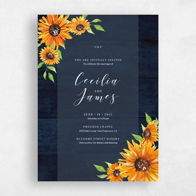 Navy, Blue Wedding Invitation - Sunnyridge Border