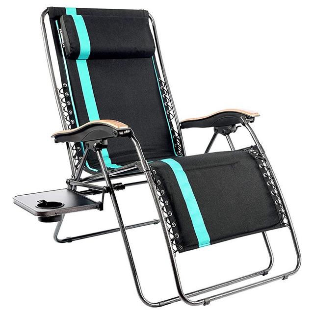 PORTAL Padded Zero Gravity Lounge Chair, Oversized XL Folding Patio Lawn Recliner Chairs with Headrest Side Table,Support 350lbs