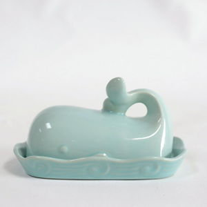 Creative Co-Op Aqua Blue Whale Shaped Butter Dish