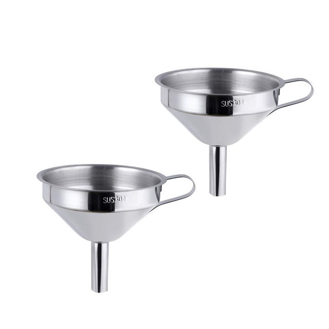 Buyer Star 2PCS Funnel with Detachable Filter,18/8（304） Stainless Steel, Food Grade Metal Kitchen Funnels (Silver)