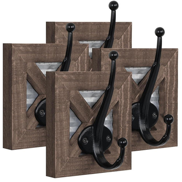 Autumn Alley Farmhouse Bathroom Hooks for Towels, Coat Hooks, and Robe Hooks - Towel Hooks for Bathroom Wall Mounted, Rustic Wall Hooks Decor, Wood, 4 Pack