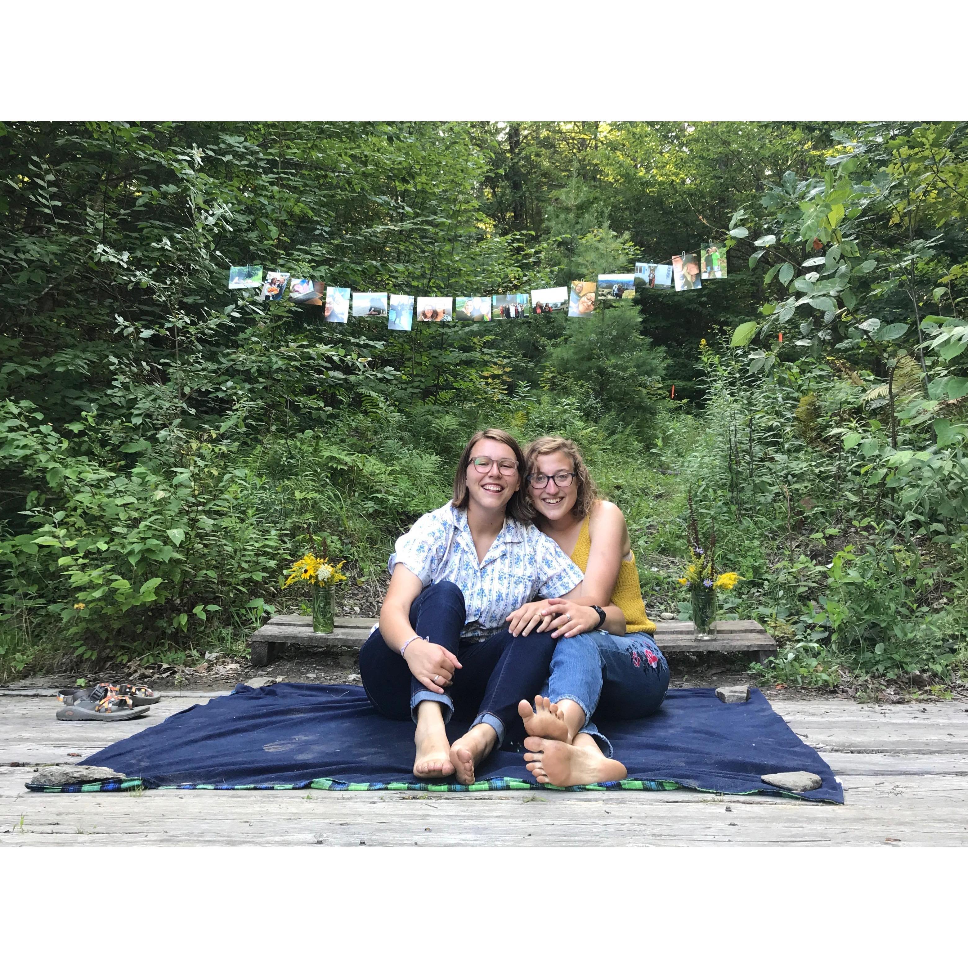 Celia's proposal at our favorite spot at Camp Akeela, the creek.