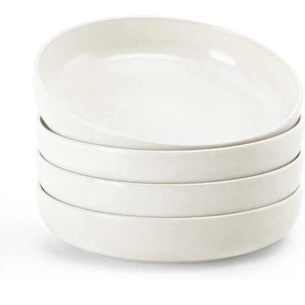 famiware Milkyway Pasta Bowls Set of 4, 8.5" Large Salad Bowls, Double Reactive Glaze, Sturdy & Stackable, Ideal for Housewarming, Festivals, Matte White