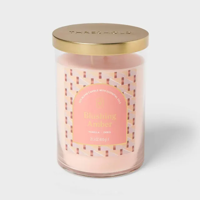 21.5oz Glass Jar Candle with Lid Blushing Amber - Threshold™