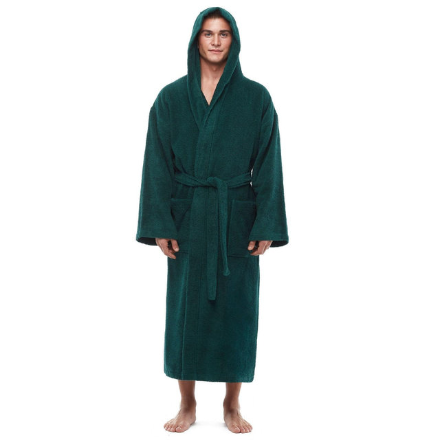 Arus Men's Turkish Cotton Hooded Robe, Absorbent Terry Cloth Bathrobe with Hood , Forest Green , XX Large