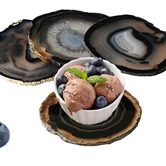 JIC Gem 3.5-4'' Natural Agate Coasters Dyed Black Sliced Geode Polished for Coffee Cup Home Decoration with Rubber Bumpers Home Decoration Set of 4