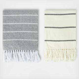 2-Piece Striped Brushed Cotton Throw Set