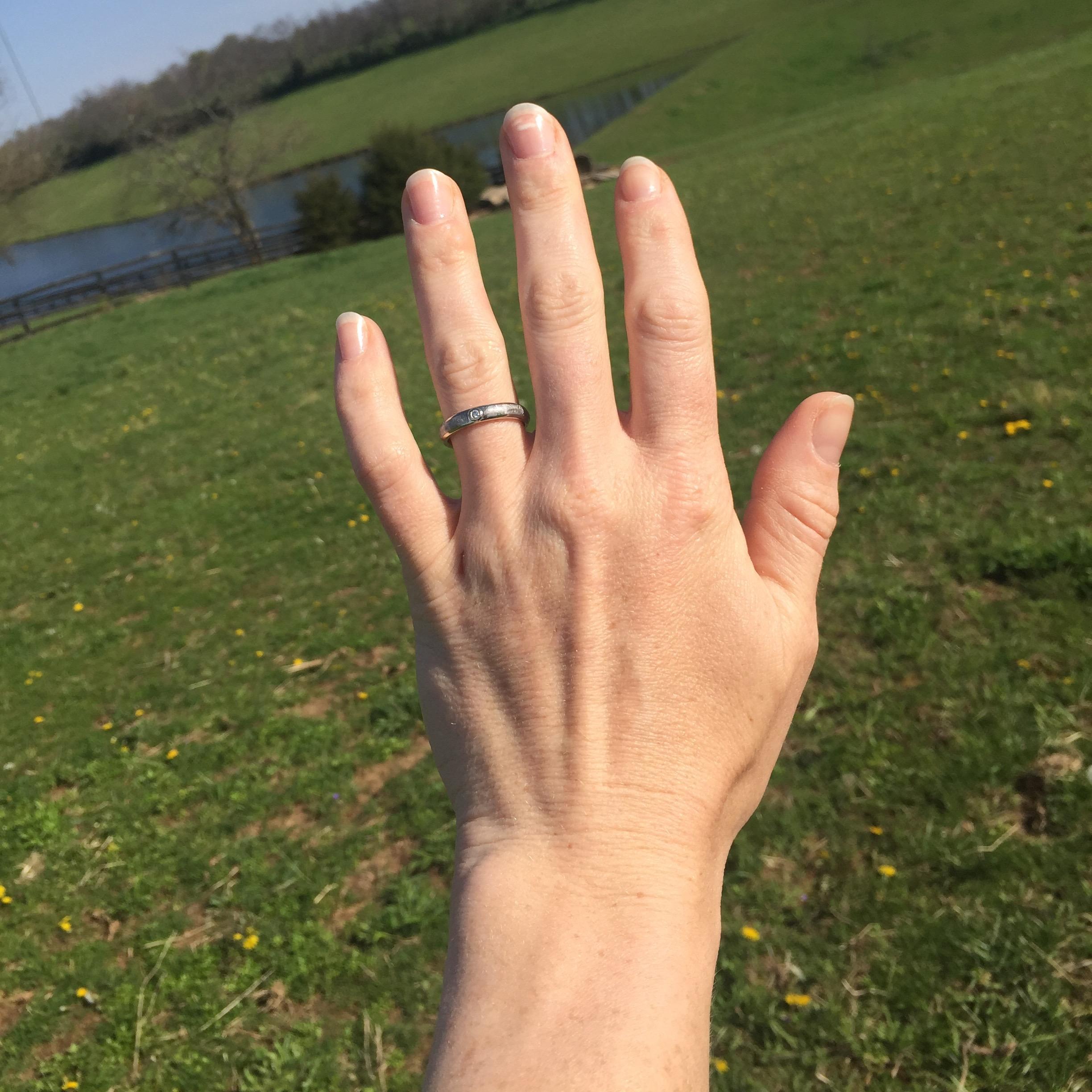 The engagement ring, overlooking the pond in Junior's field where Jeff asked Julia to marry him.