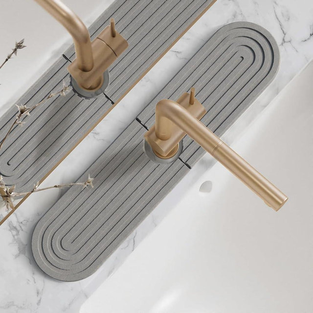 Kitchen Faucet Mat - Diatomite Splash Guard for Sink, Quick-Drying Water Absorbing Stone Tray [Light Grey, 17.7" x 3.9"]