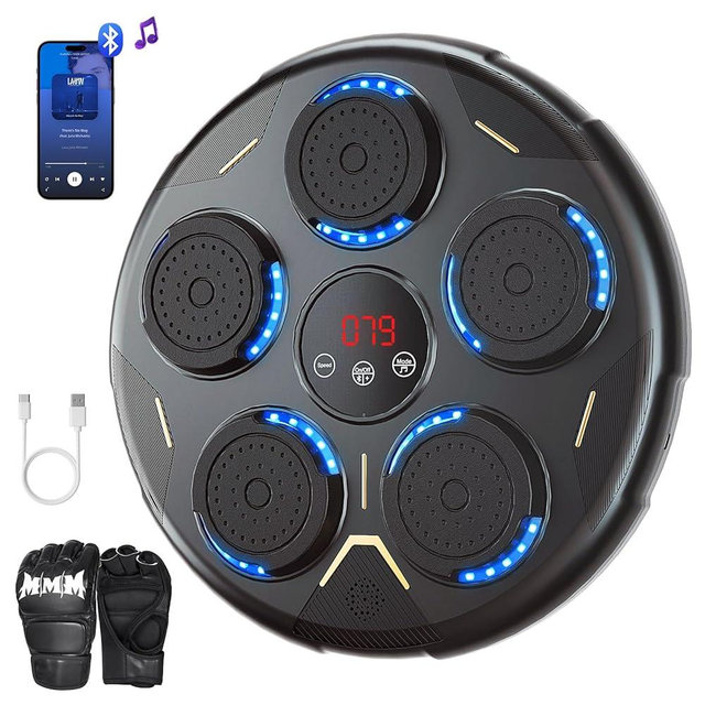 Music Boxing Machine with Gloves, Smart Bluetooth Wall Mounted Boxing Equipment for Family Workout, Home Gym, Office & Kids Exercise, Gifts for Smart Kids