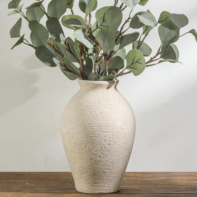 Vanselia Ceramic Flower Vase Home Decor - Farmhouse Table Vases Rustic Vintage Living Room Kitchen Bedroom Decorations for House Book Shelf Office Coffee Desk Dining Fireplace Gifts (9" Rustic)