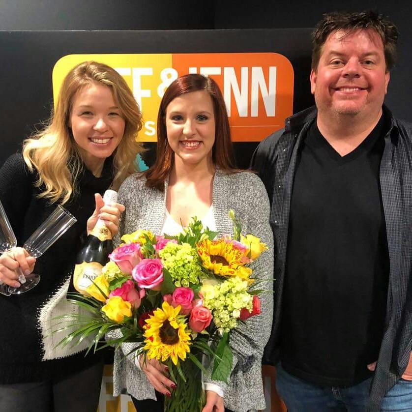 Leanna with Jeff and Jenn from the STAR 94.1 Morning show after winning our wonderful wedding! Without them, none of this would be possible!
