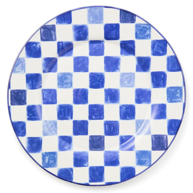 MACKENZIE-CHILDS Round Platter, Dishwasher-Safe and Microwave-Safe Stoneware Serving Platter, Indigo Check