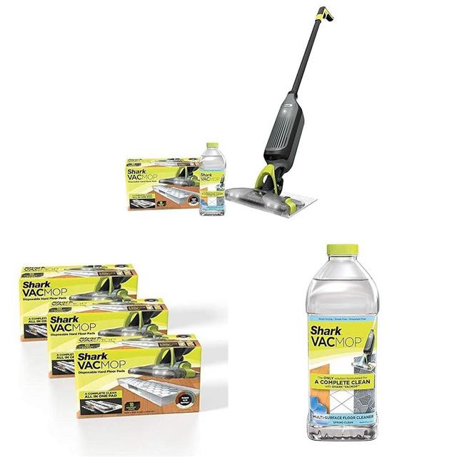 Shark VM252 VACMOP Pro Cordless Hard Floor Vacuum Mop & Shark VMP30 VACMOP Disposable Hard Floor Vacuum, 10 Count (Pack of 3) & Shark Multi-Surface Cleaner 2 Liter Bottle VCM60 VACMOP Refill, 67 Fl Oz