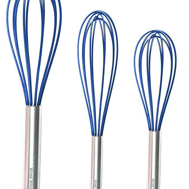 Silicone Whisk Set of 3 - Stainless Steel & Silicone Non-Stick Coating – Colored Balloon Egg Beater for Blending, Whisking, Beating, Frothing & Stirring (12-inch, 10-inch & 8.5-inch)