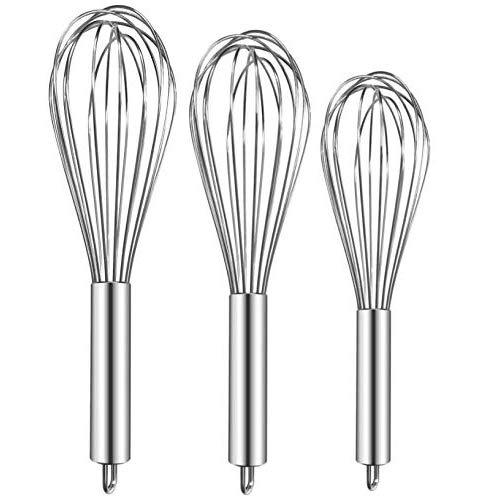 TEEVEA ((Upgraded) 3 Pack Very Sturdy Kitchen Stainless Steel Balloon Wire Set Egg Beater for for Blending Whisking Beating Stirring Cooking Baking,