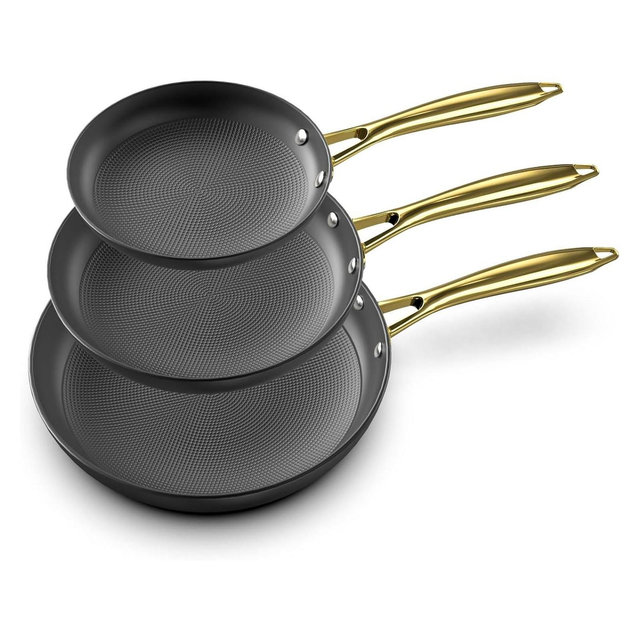 imarku Professional Cooking Pans, Nonstick Cast Iron Skillets 3 Pcs - 8 Inch, 10 Inch and 12 Inch Nonstick Frying Eggs Pans Set,Even Heat Conduction