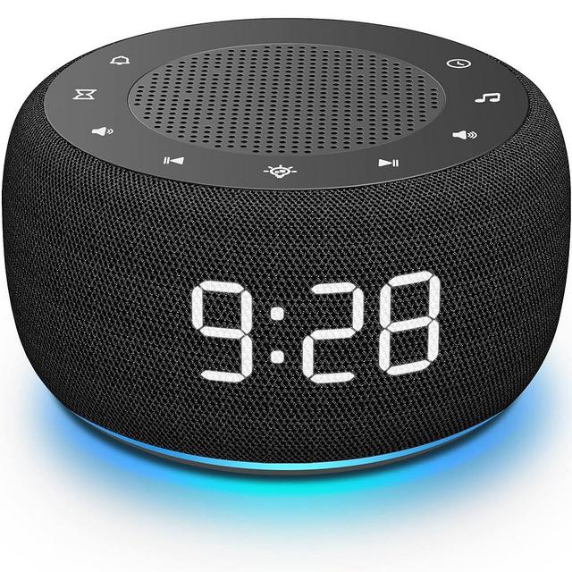 Buffbee Sound Machine & Alarm Clock 2-in-1, 0-100% Clock Face Brightness, Bottom Colored Light, Sleep Timer, Precise 30-Level Volume Control White Noise Machine