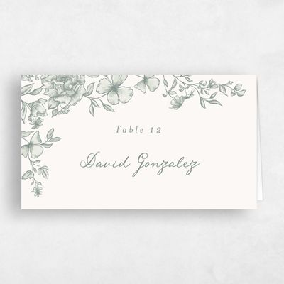 Green Vintage Wedding Place Card - Sogno