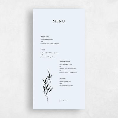 Sky, Blue Wedding Menu - Griffith