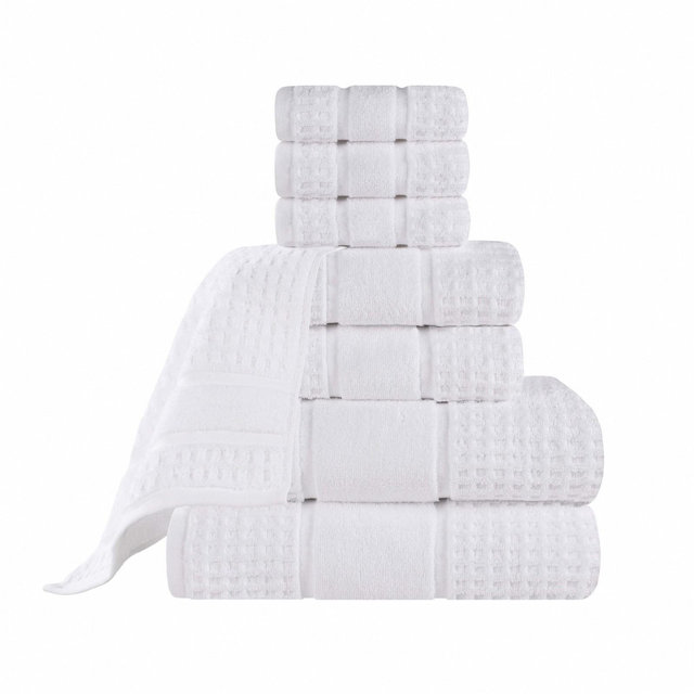 Zero Twist Cotton Waffle Honeycomb Medium Weight 8 Piece Bathroom Towel Set, White - Blue Nile Mills